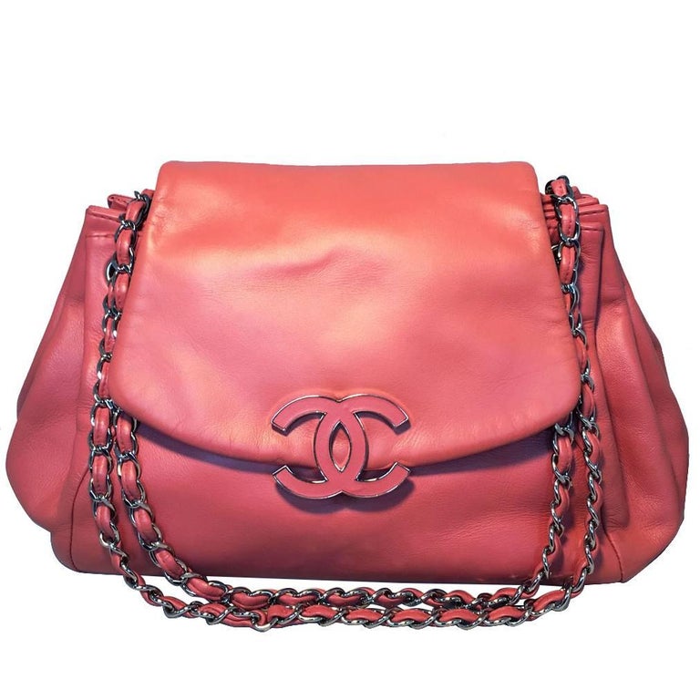 Chanel Coral Leather Top Flap Shoulder Bag For Sale at 1stDibs