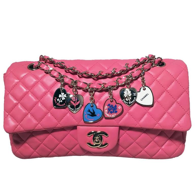 Chanel Pink Quilted Charms Classic Flap Shoulder Bag For Sale at 1stDibs