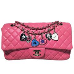 Chanel Pink Quilted Charms Classic Flap Shoulder Bag