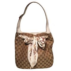 Gucci Monogram Canvas and Silk Scarf Shoulder Bag