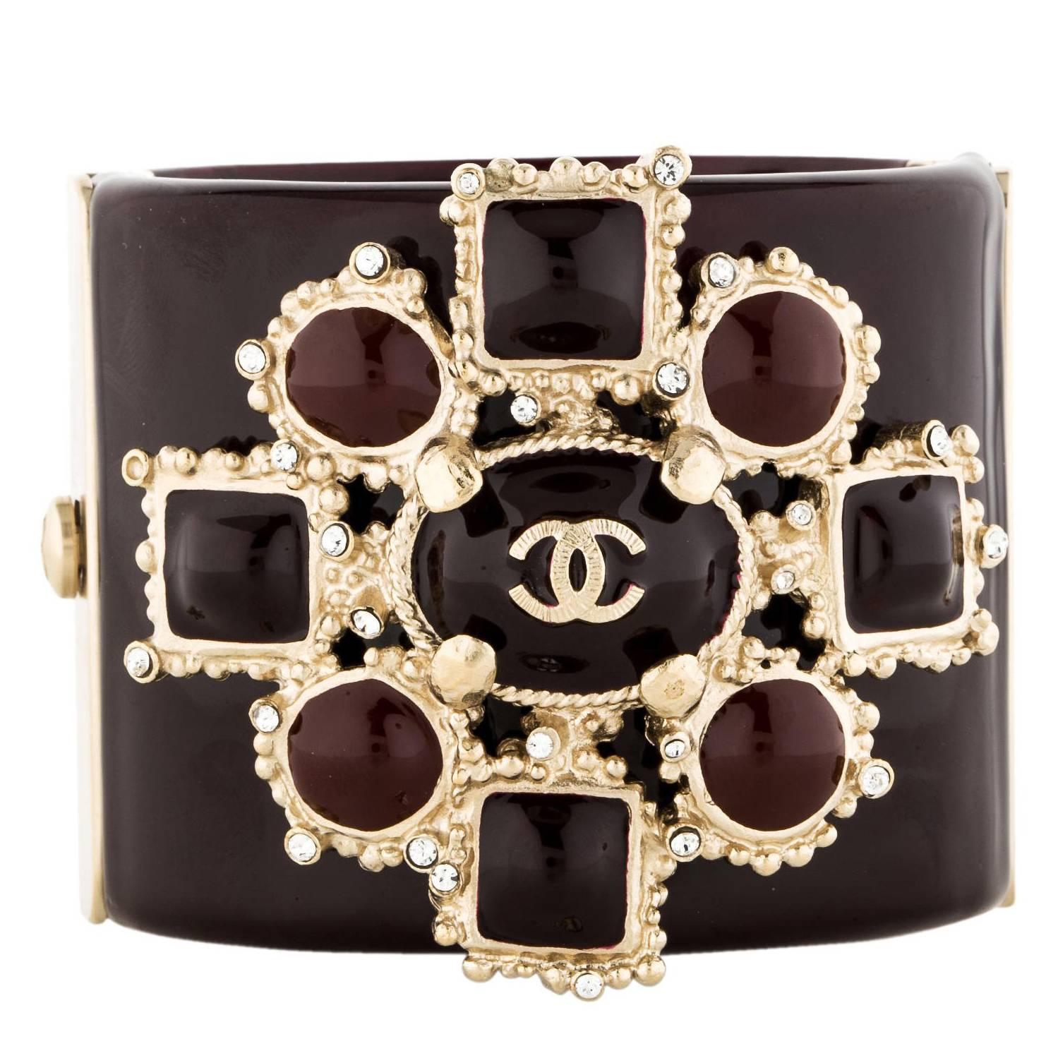 Chanel Rare Gripoix Crystal Statement Evening Bangle Charm Cuff Bracelet in Box