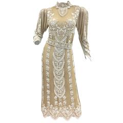 Phenomenal 1980s Edwardian Look Beaded Dress