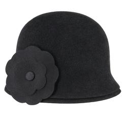 CHANEL H/W 1998 Schwarzer Pelz Filz Cloche Hut + abnehmbare Kamelienblumenbrosche