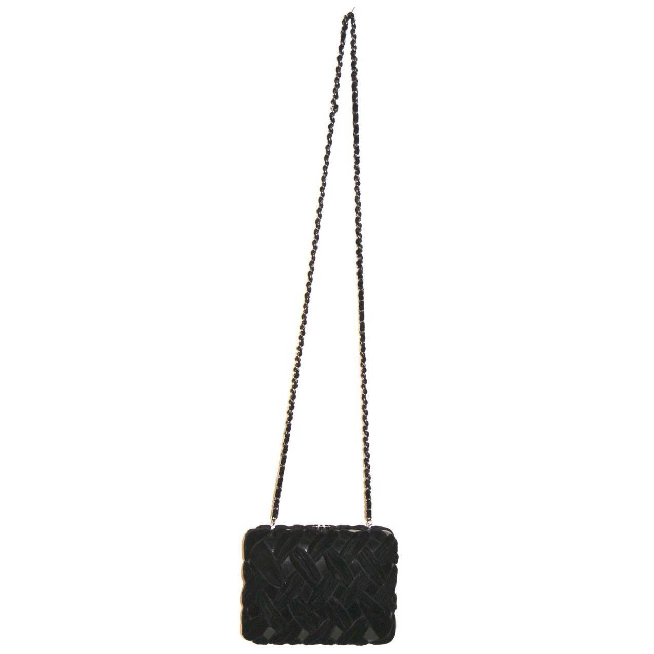 Chanel Black Evening Clutch Velvet and Resin CC Lock Excellent