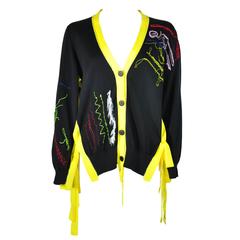 Christopher Kane Black & Yellow with Hand Embroidery Cotton Knit Cardigan