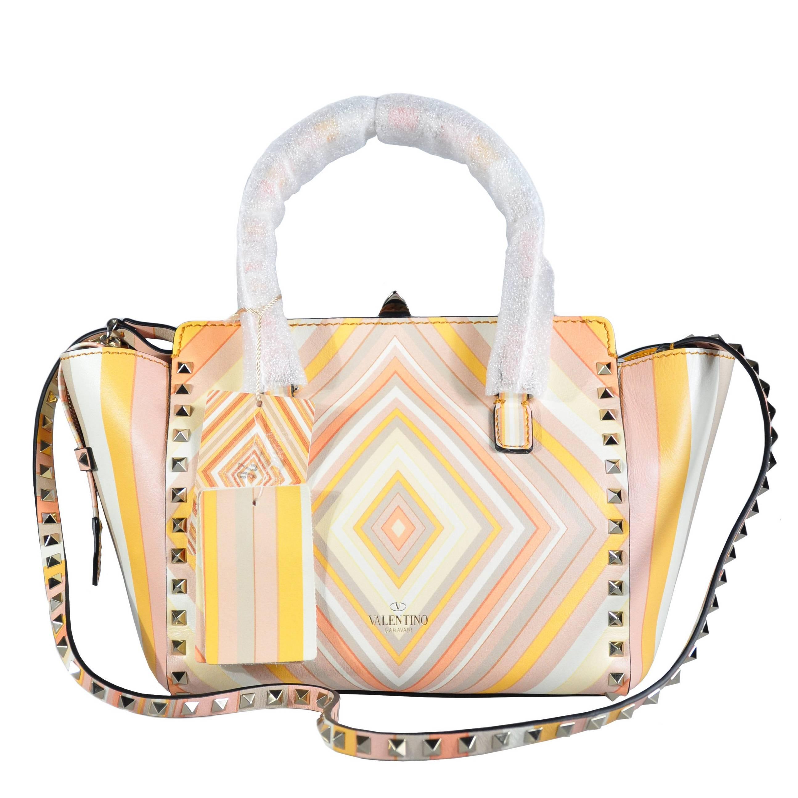 Valentino Rockstud Trapeze Bag in Native Couture 1975 Chevron Print 