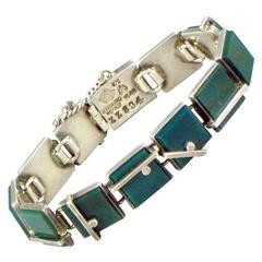 Antonio Pineda Green Bloodstone and .970 Silver Bracelet
