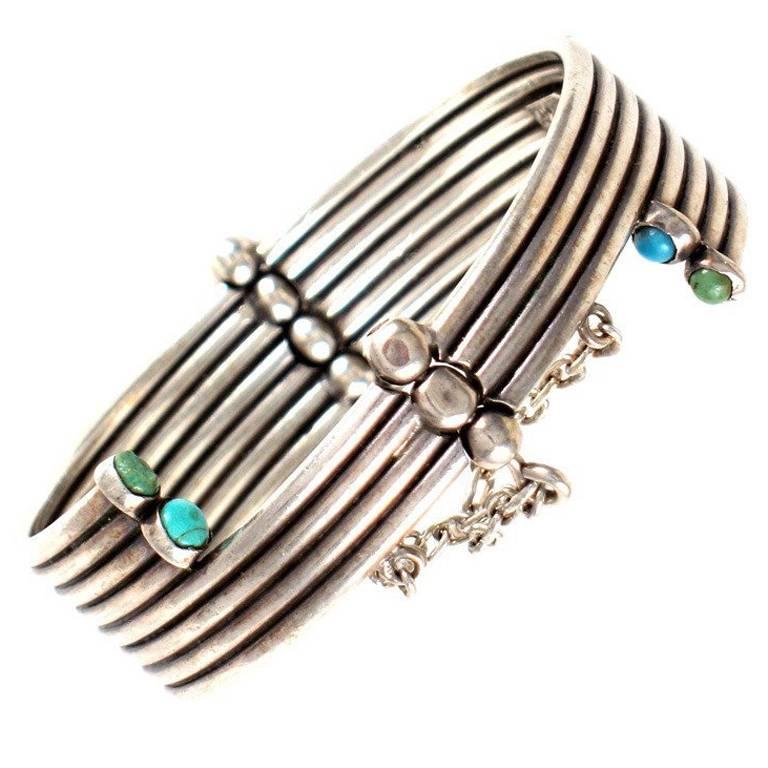 Hector Aguilar Turquoise Sterling Silver Bracelet 1950 For Sale