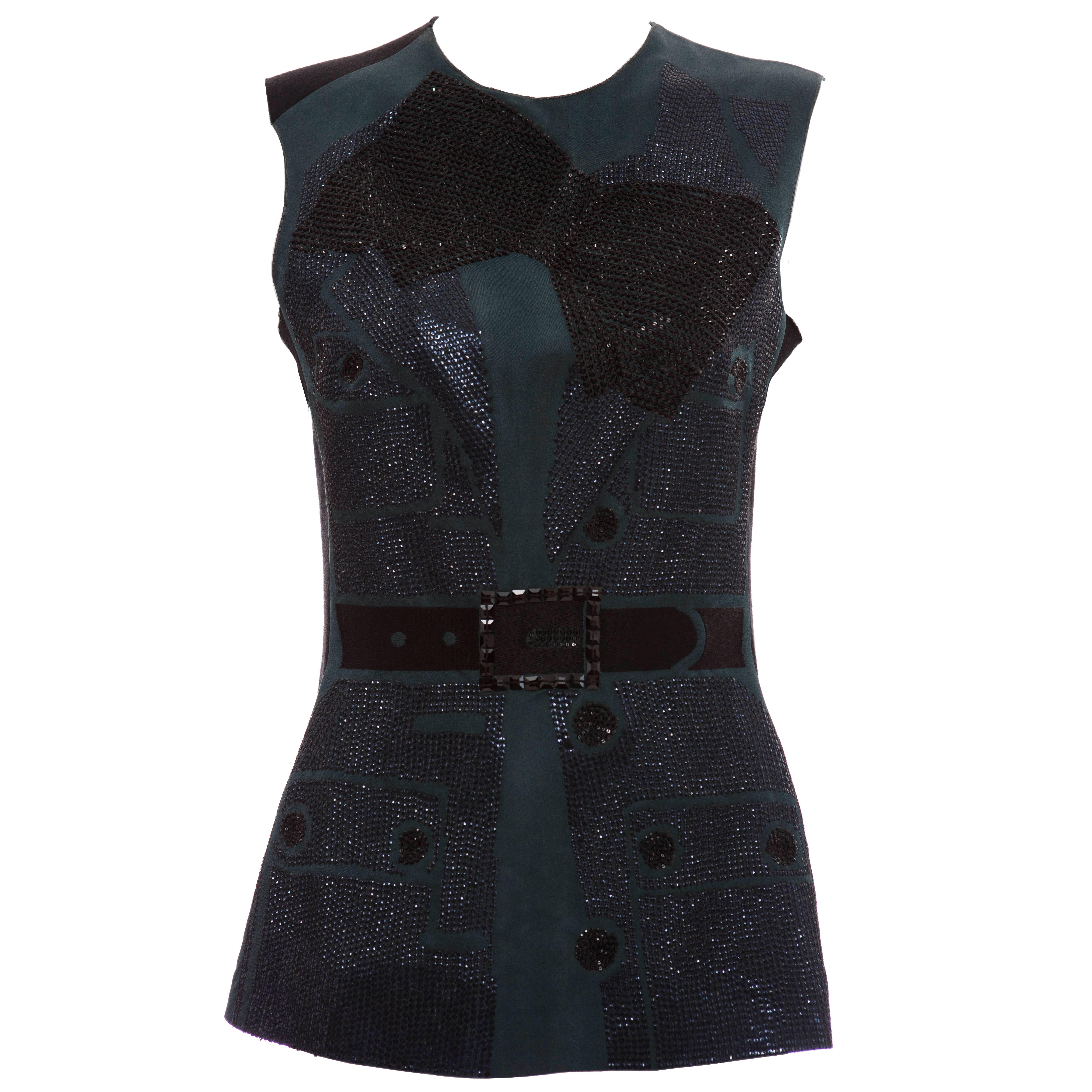 Lanvin By Alber Elbaz Sleeveless Trompe l'oeil  Silk Embellished Top Circa 2006 For Sale