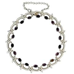 Vintage Taxco Amethyst Sterling Silver Modernist Necklace  