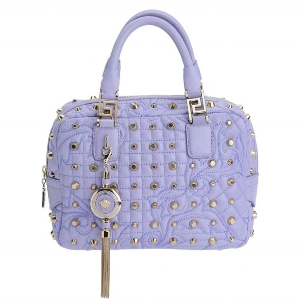 Versace Iconic Quilted and Studded lilac leather bag