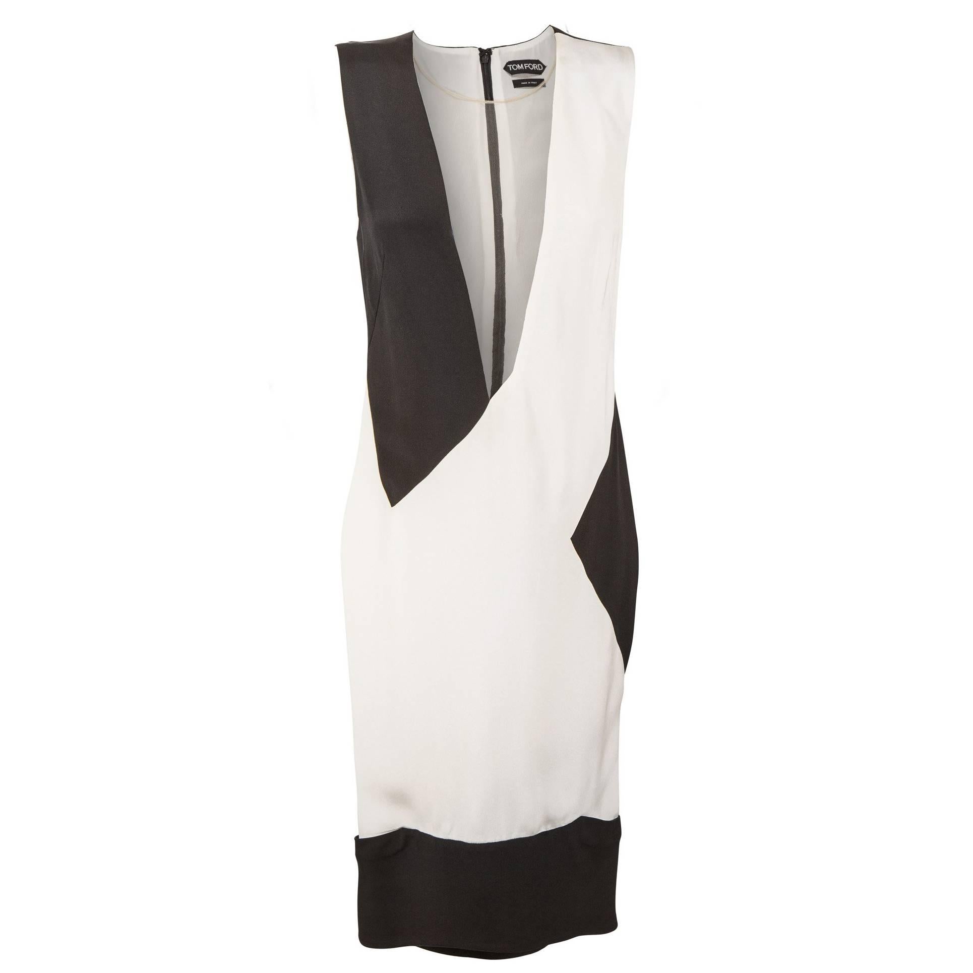 Tom Ford Spring 2013 Black and White Evening Dress with Sheer panel For Sale