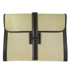 Hermes Unisex Brown Leather Toile Jige Jumbo GM Vintage Portfolio Clutch Bag