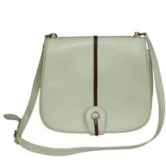 1970s Gucci Ivory Leather Crossbody Bag Golden Details