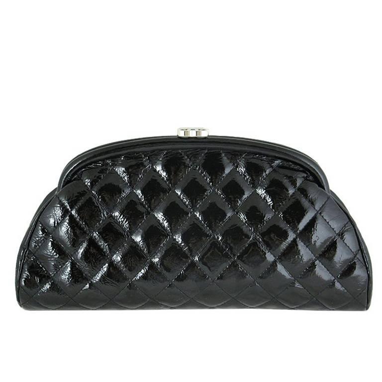Chanel Black Distressed Patent Leather CC Timeless Clutch Bag For Sale