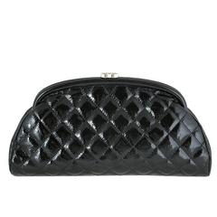 Chanel Black Distressed Patent Leather CC Timeless Clutch Bag