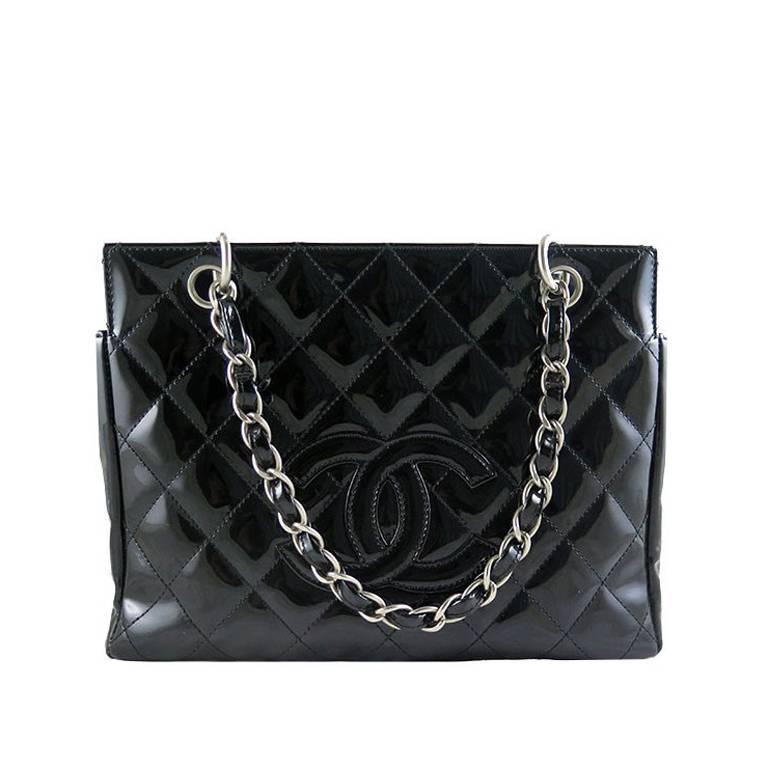 Chanel Ptt Black Patent Petite Timeless Shopping Tote Bag Purse For Sale