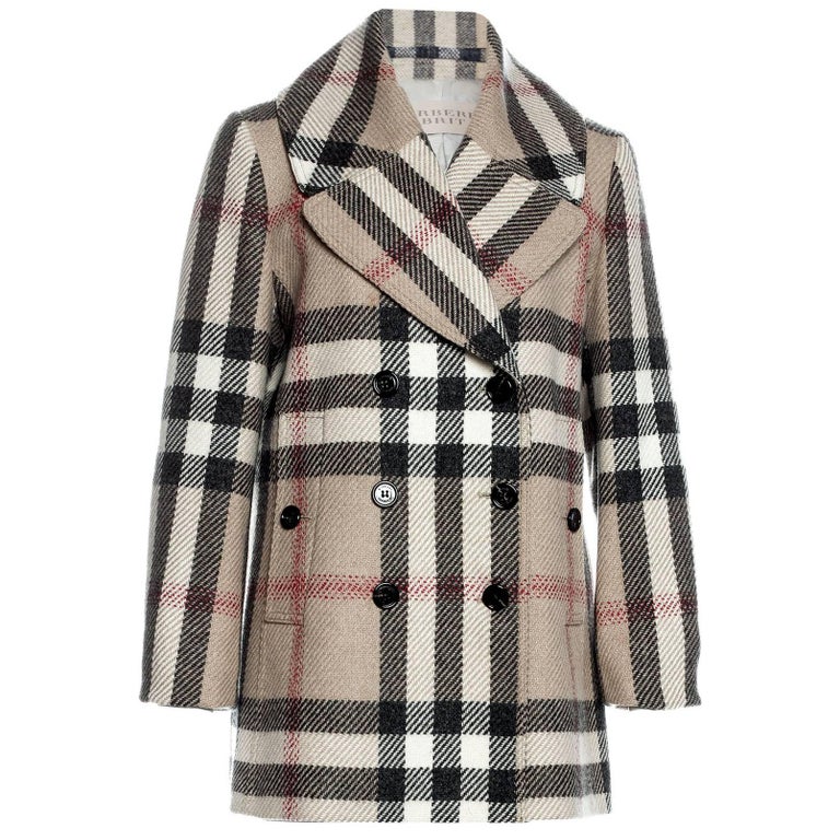 Burberry Brit Nova Plaid Double Breasted Wool Coat sz US8 For Sale at  1stDibs