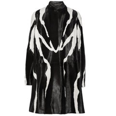 New Runway Tom Ford Zebra Print Fur Calf Hair Black White Coat 38 - 4/6