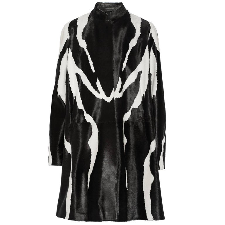 New Runway Tom Ford Zebra Print Fur Calf Hair Black White Coat 38 - 4 ...