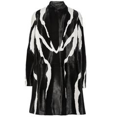 New Runway Tom Ford Zebra Print Fur Calf Hair Black White Coat 38 - 4 7