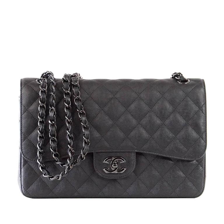 Chanel So Black Patent Crumpled Calfskin Medium Classic Double Flap Bag, myGemma