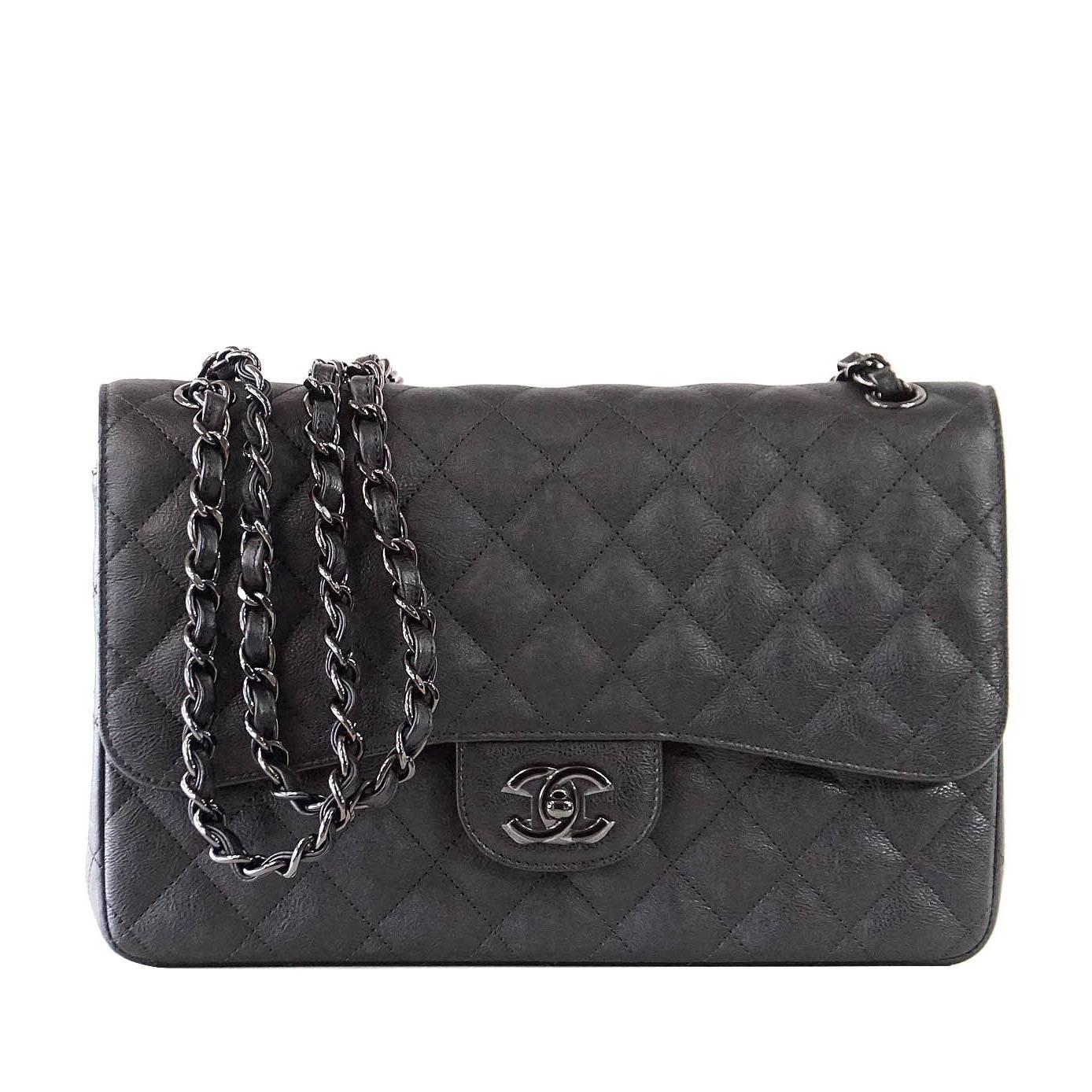 CHANEL Bag Quilted So Black Jumbo Classic Double Flap Calfskin Limited Edition