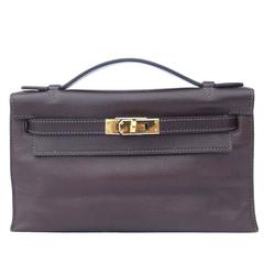 Hermes Kelly Pochette Clutch Handtasche Havane Evergrain Leder GHW 22 cm