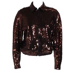 Halston 1980s Bronze Sequin Zip Jacket