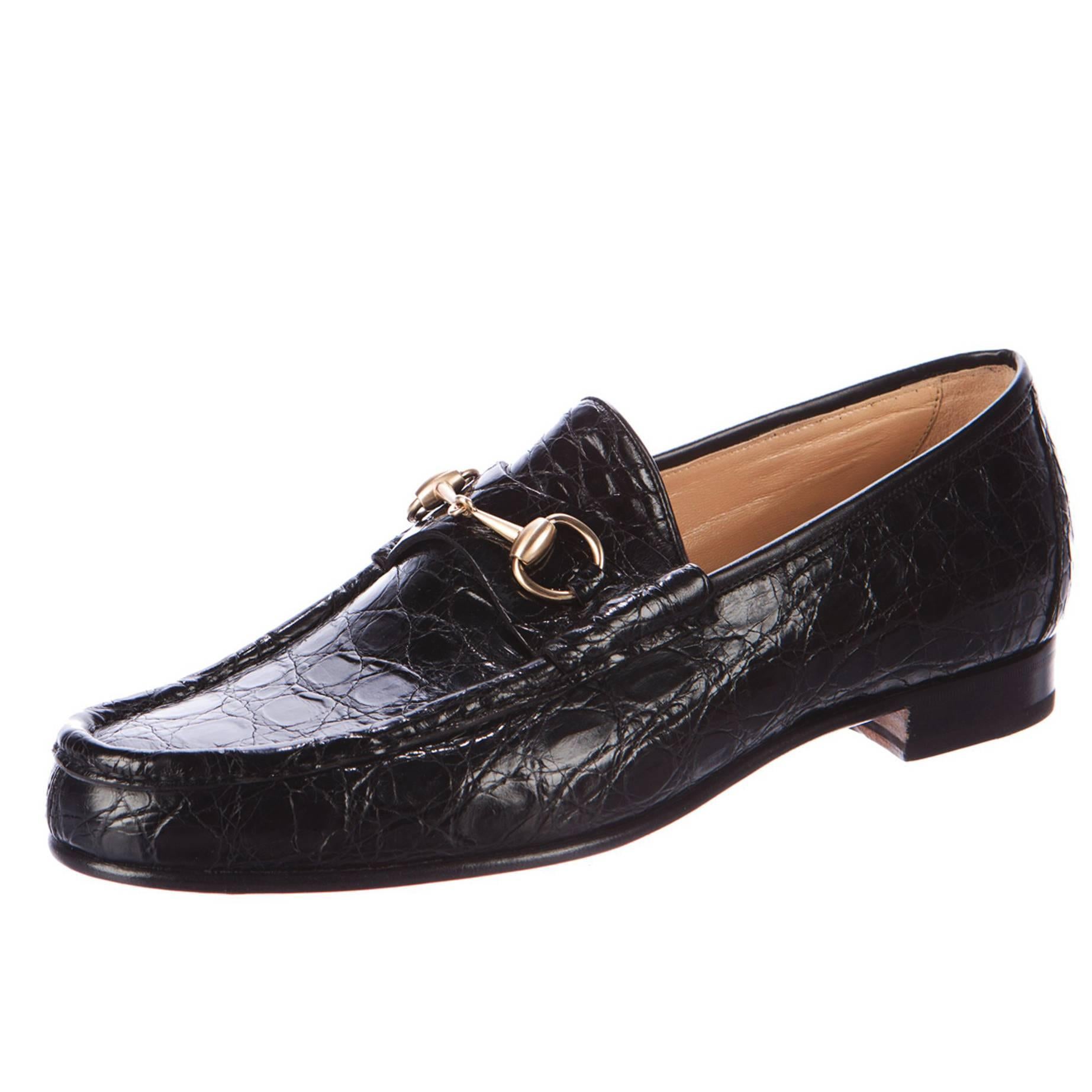 NEW GUCCI Runway Horsebit CROCODILE Black Classic Dress Loafers US 10.5 D  at 1stDibs | gucci alligator loafers, gucci crocodile loafers, gucci  crocodile shoes