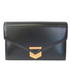 Hermes Black Boxcalf Leather Faco Evening Clutch Purse