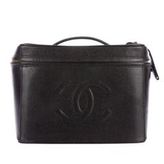 Chanel Vintage Caviar Jewelry Cosmetic Travel Top Handle Satchel Vanity Case Bag