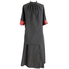 1980s Gucci Dark Gray Cotton Set Dress Blouse and long Skirt 