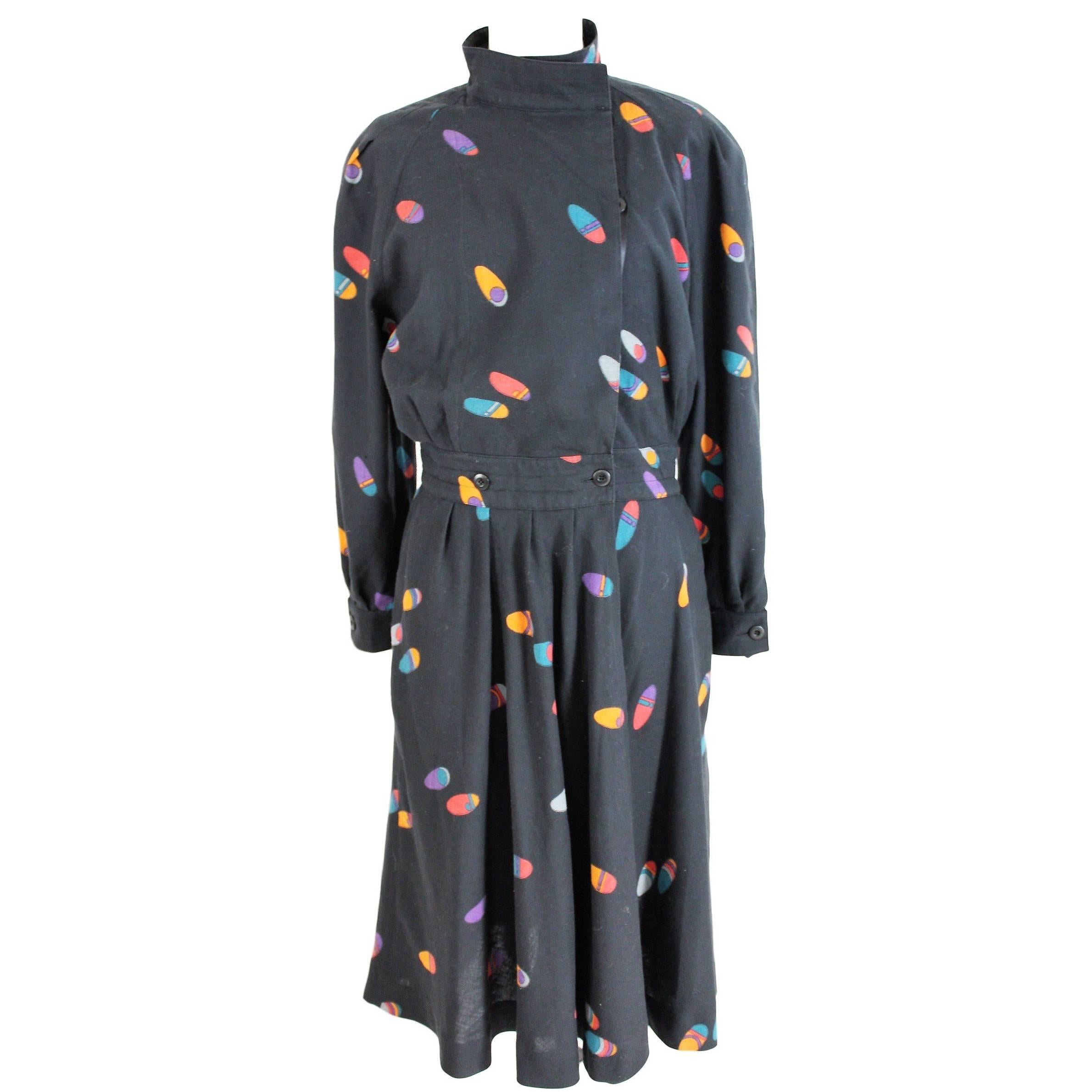 1980s Krizia Blue Wrap Dress Fantasy Texture For Sale