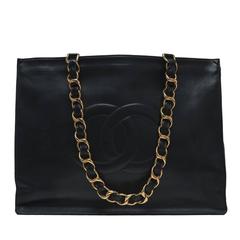 Chanel Vintage Black Calfskin XL Jumbo Shopping Tote Bag