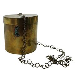 Unusual 1970s Round Brass Bucket Bag on a Chain
