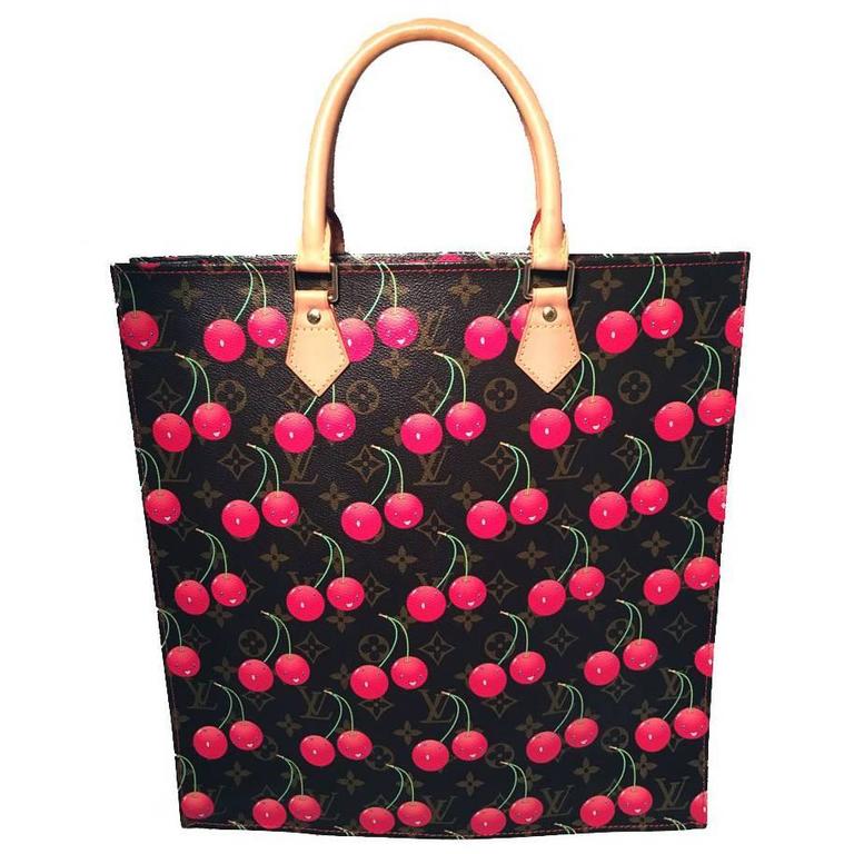 Limited Edition Louis Vuitton Cerise Cherry Print Monogram Sac Plat Tote Bag For Sale at 1stdibs