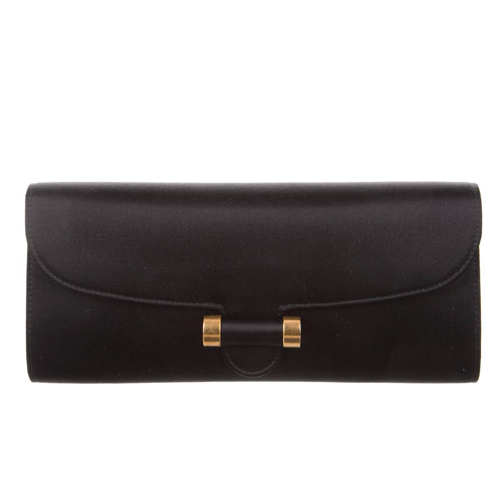 Yves Saint Laurent NEW & UNUSED Black Gold Buckle Evening Clutch Flap Bag