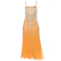 1970S CHRISTIAN DIOR Haute Couture Silk Chiffon Crystal Beaded Fringe Cocktail
