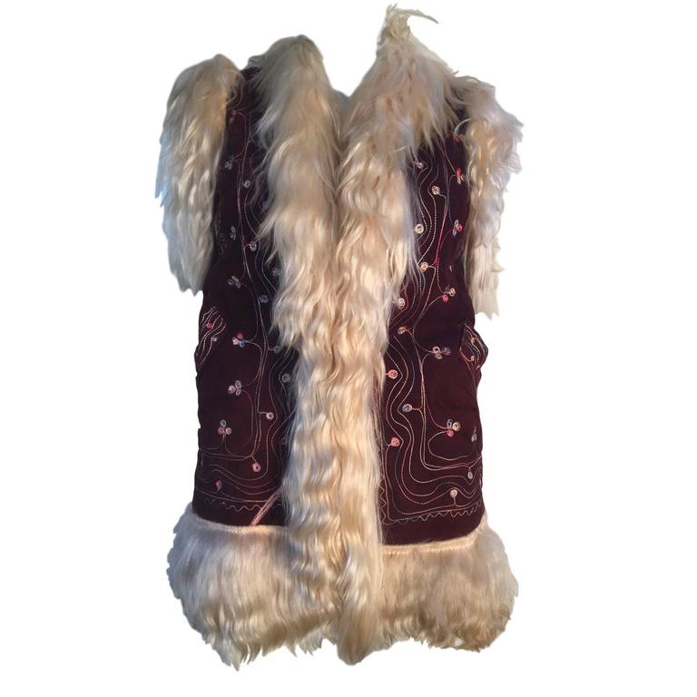 Vintage 1960s / 70s Afghan Suede Embroidered Waistcoat at 1stDibs