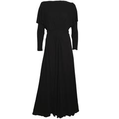 Vintage black Silk Jersey Full Length Gathered Art Deco Style Evening Dress