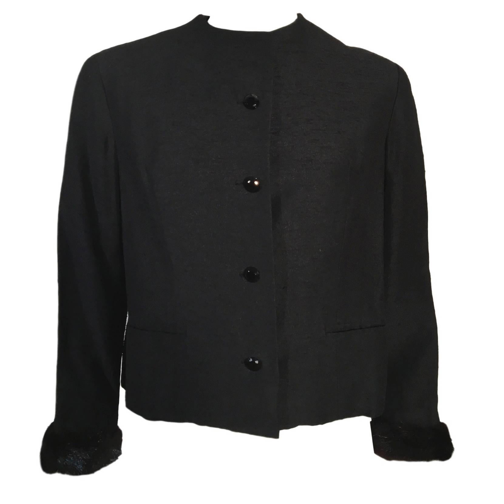 Henry à La Pensée Black Silk Mink Fur Cuff Jacket 1950s For Sale