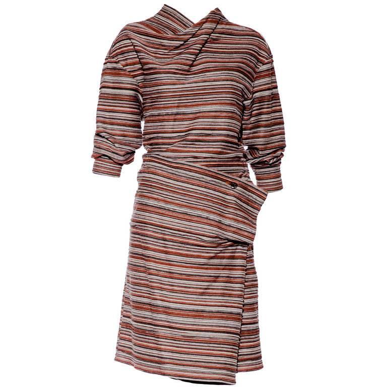 Vintage ISSEY MIYAKE Brown Knit Striped Ensemble For Sale