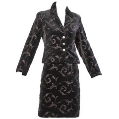 Burberry's Retro Gray Embroidered Velvet Jacket + Skirt Dress Suit