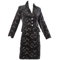 Burberry's Vintage Gray Embroidered Velvet Jacket + Skirt Dress Suit 4