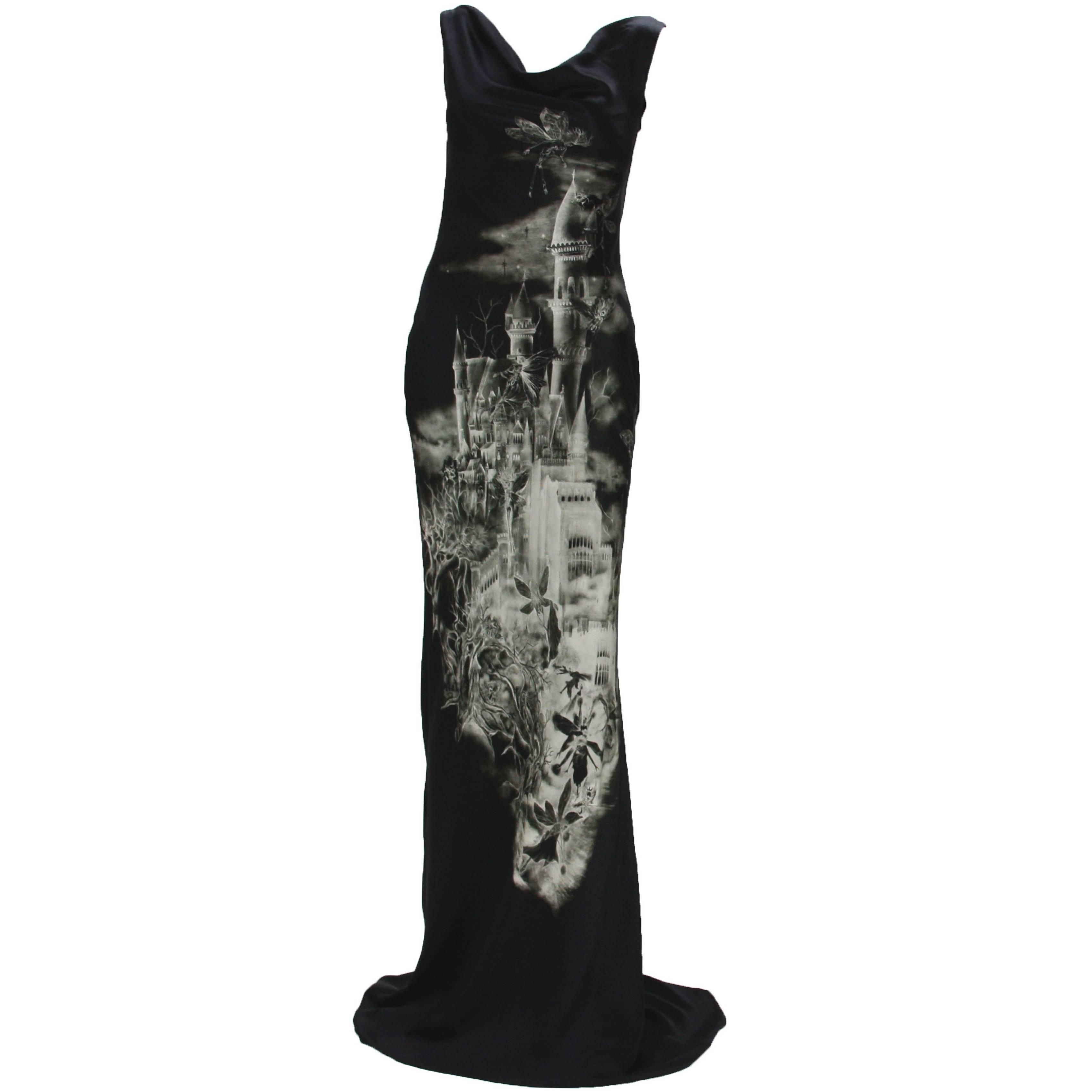 Alexander McQueen 2007 Collection Castle Skeleton Fairy Open Back Silk Gown 40 For Sale
