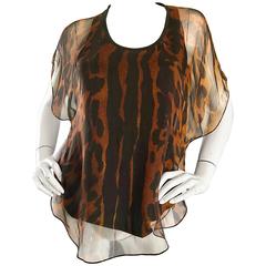 Alexander McQueen Leopard Print Silk Chiffon Flutter Sleeve Racerback Blouse Top 2