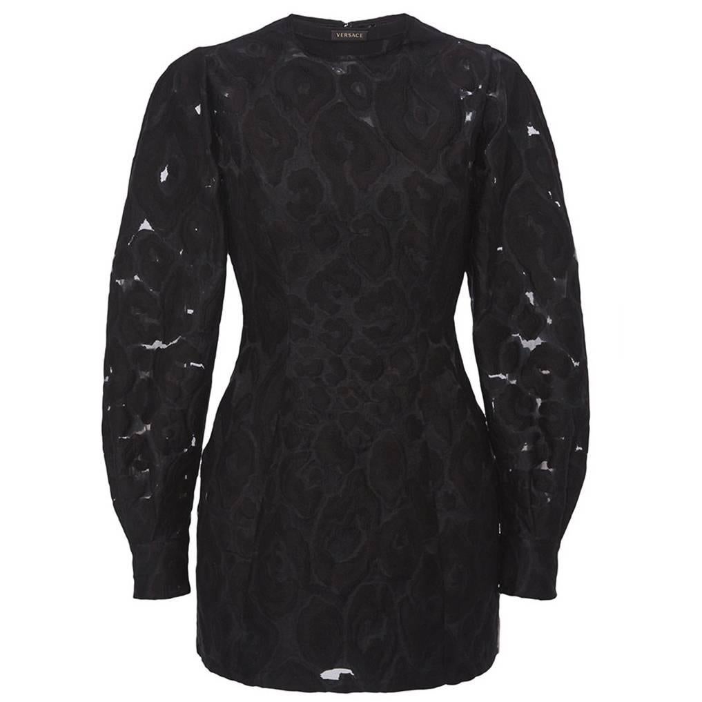 Versace Black Long Sleeve Jacquard Micro Mini Dress For Sale at 1stDibs