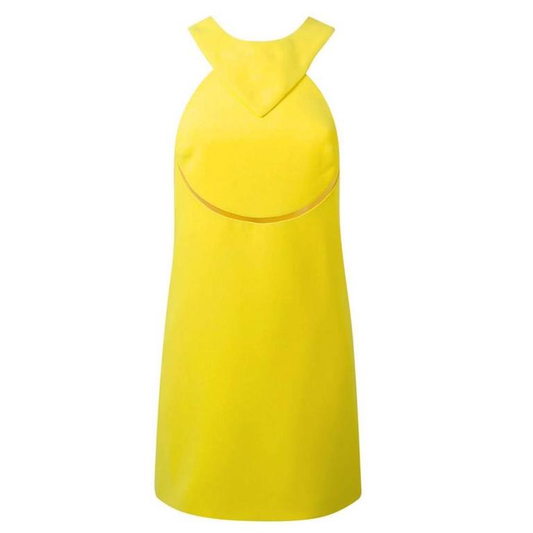 VERSACE YELLOW SILK HALTERNECK DRESS with CUT-OUT For Sale at 1stdibs
