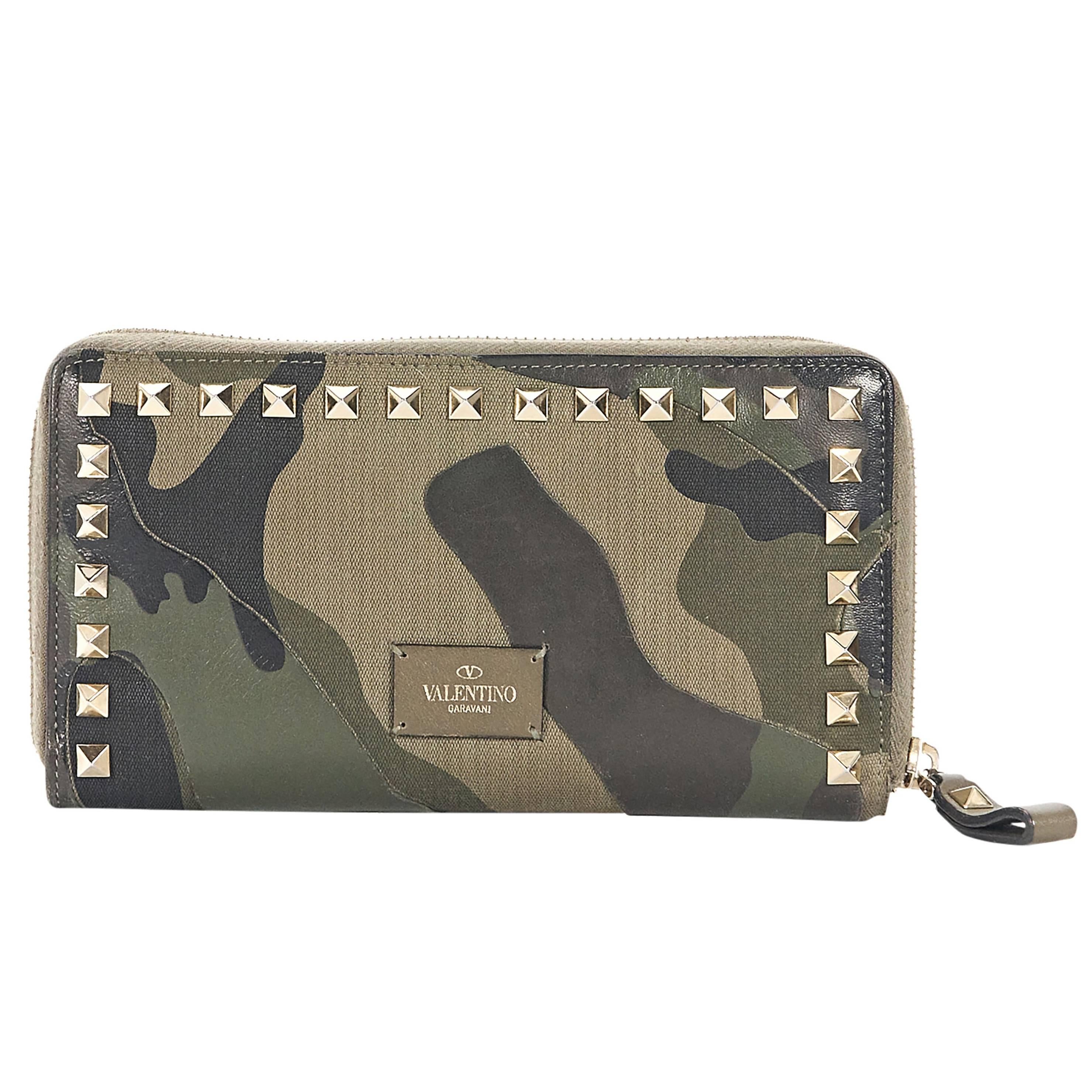 Green Valentino Rockstud Camo Wallet